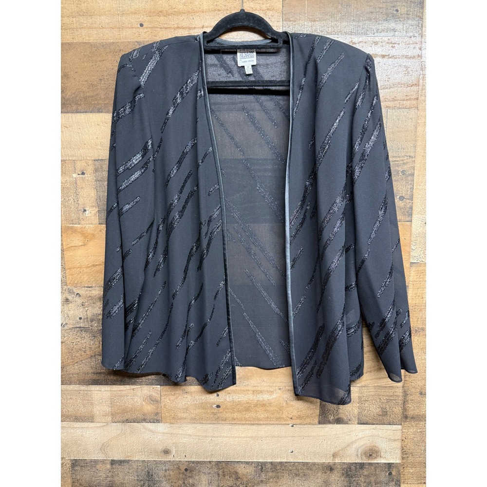 Barbara Richards Karen Kwong Black Glitter Stripe Open Front Evening Jacket‎ 18